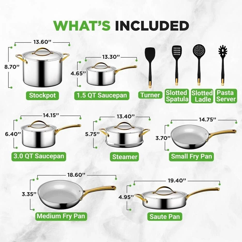 Nutrichef 16 Pcs. Kitchenware Pots & Pans Set-Clad Kitchen Cookware, Non-stick